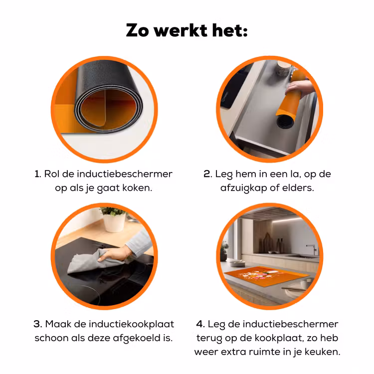 Vaas - Bloemen - Oranje Inductie beschermer vinyl 3mm klein -zzzzzzz-td-werking