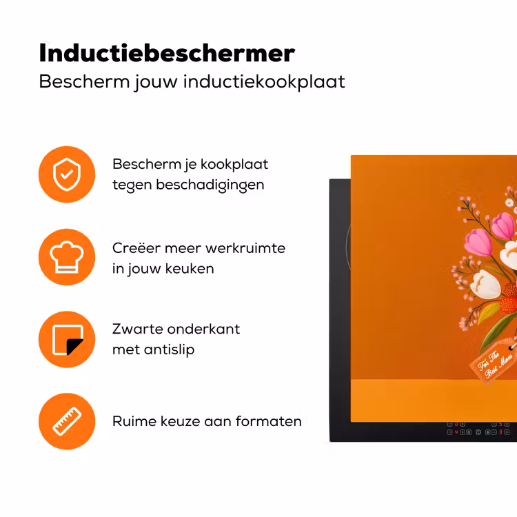 Vaas - Bloemen - Oranje Inductie beschermer vinyl 3mm klein -zzzzzzz-td-ups