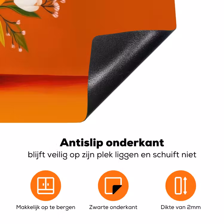 Vaas - Bloemen - Oranje Inductie beschermer vinyl 3mm klein -zzzzzzz-td-onderkant