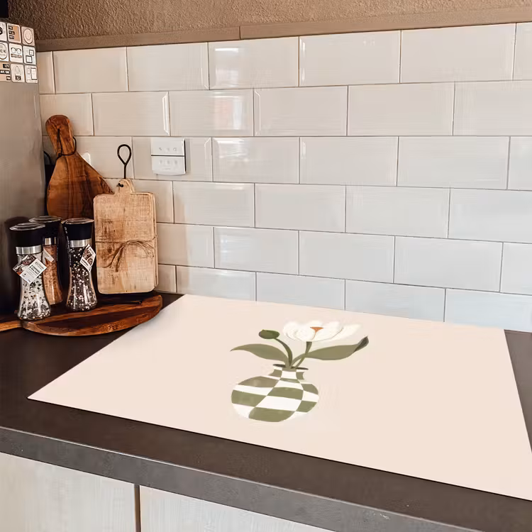 Vaas - Geruit - Bloem - Groen Inductie beschermer vinyl 3mm klein -sfeer3