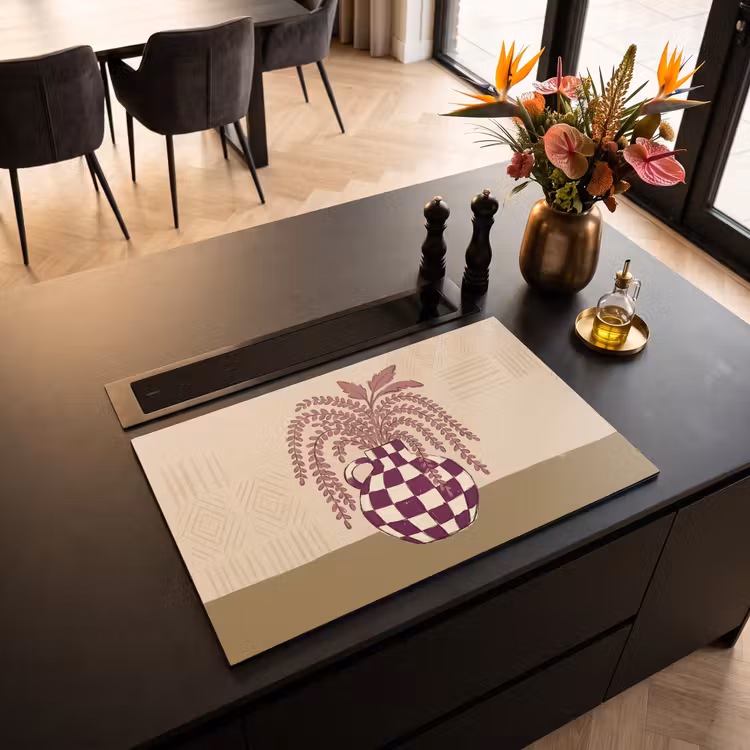 Vaas - Geruit - Planten - Modern - Paars Inductie beschermer vinyl 3mm klein -sfeer5
