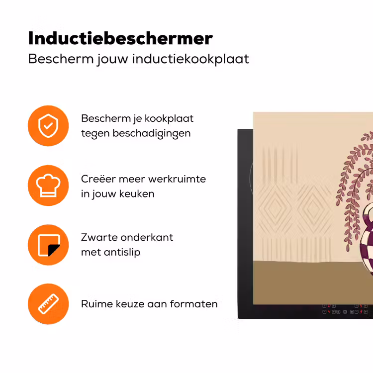 Vaas - Geruit - Planten - Modern - Paars Inductie beschermer vinyl 3mm klein -zzzzzzz-td-ups