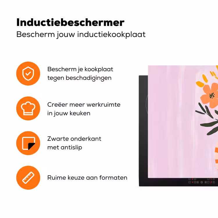 Vaas - Gestreept - Bloemen - Oranje Inductie beschermer vinyl 3mm klein -zzzzzzz-td-ups