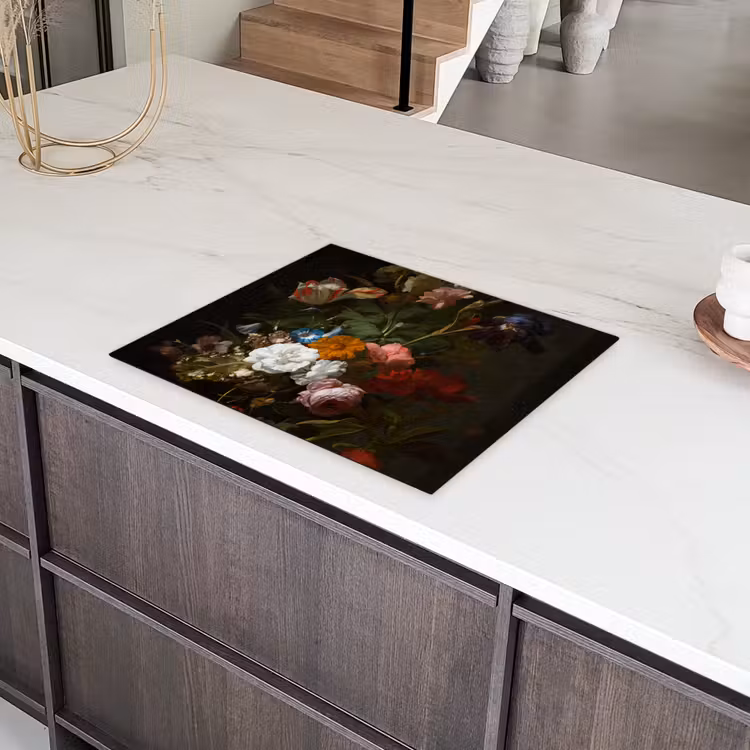 Vaas met bloemen - Schilderij van Rachel Ruysch Inductie beschermer vinyl 3mm groot -sfeer8