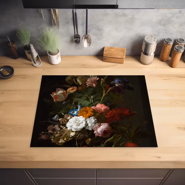 Vaas met bloemen - Schilderij van Rachel Ruysch Inductie beschermer vinyl 3mm groot -sfeer5