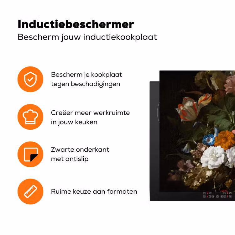 Vaas met bloemen - Schilderij van Rachel Ruysch Inductie beschermer vinyl 3mm groot -zzzzzzz-td-ups