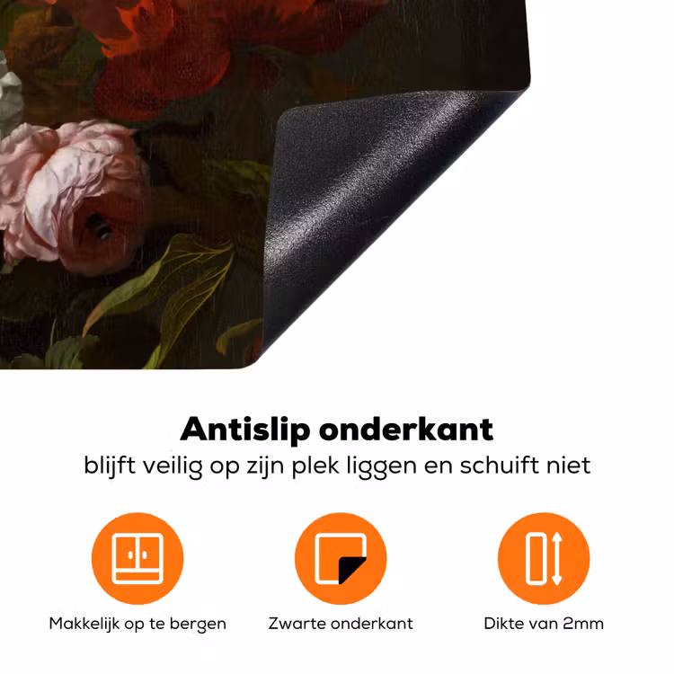 Vaas met bloemen - Schilderij van Rachel Ruysch Inductie beschermer vinyl 3mm groot -zzzzzzz-td-onderkant