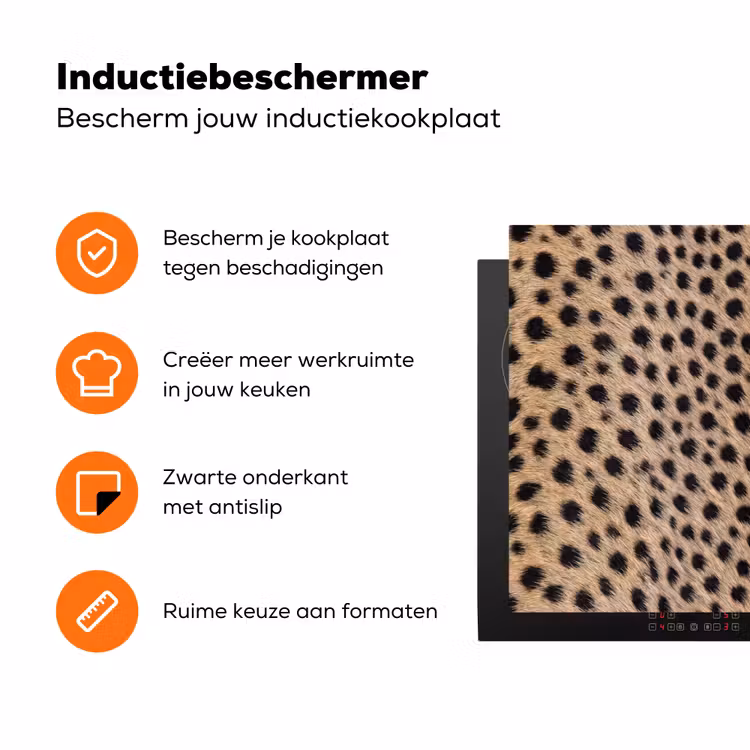 Vacht - Jachtluipaard - Zwart - Wit Inductie beschermer vinyl 3mm klein -zzzzzzz-td-ups