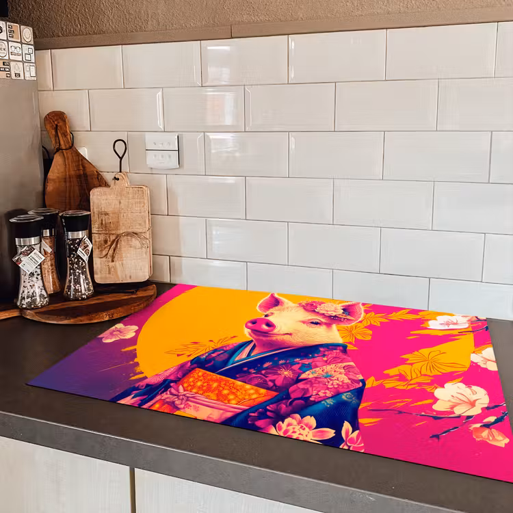 Varken - Bloemkroon - Kimono - Abstract Inductie beschermer vinyl 3mm klein -sfeer3
