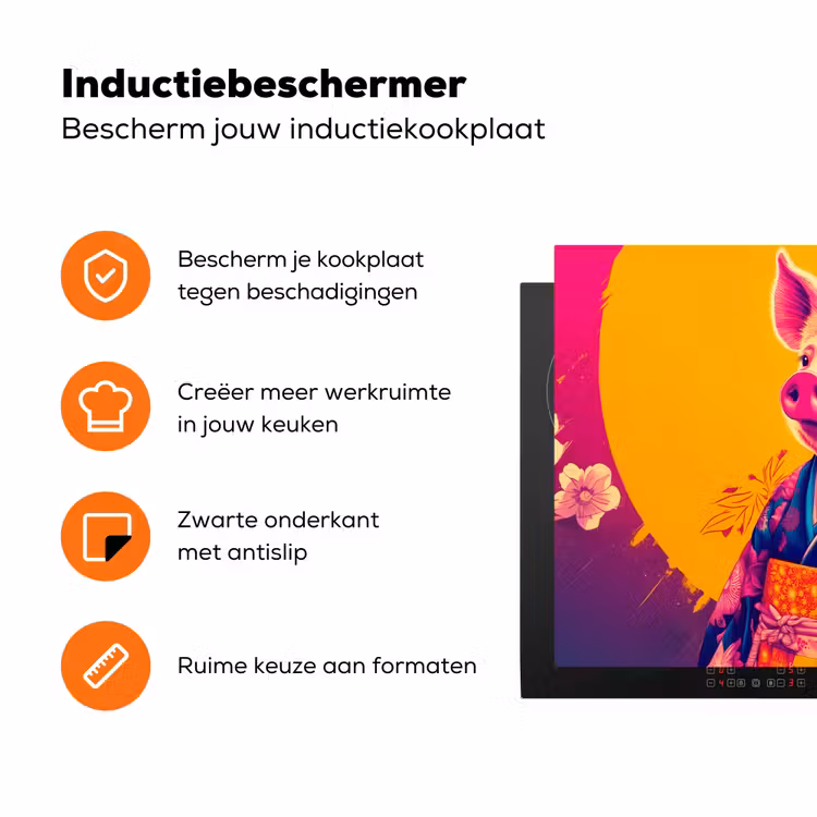 Varken - Bloemkroon - Kimono - Abstract Inductie beschermer vinyl 3mm klein -zzzzzzz-td-ups