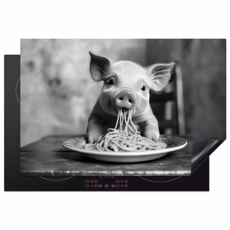 Varken - Schattig - Spaghetti - Zwart wit - Dier Inductie beschermer vinyl 3mm klein -3d