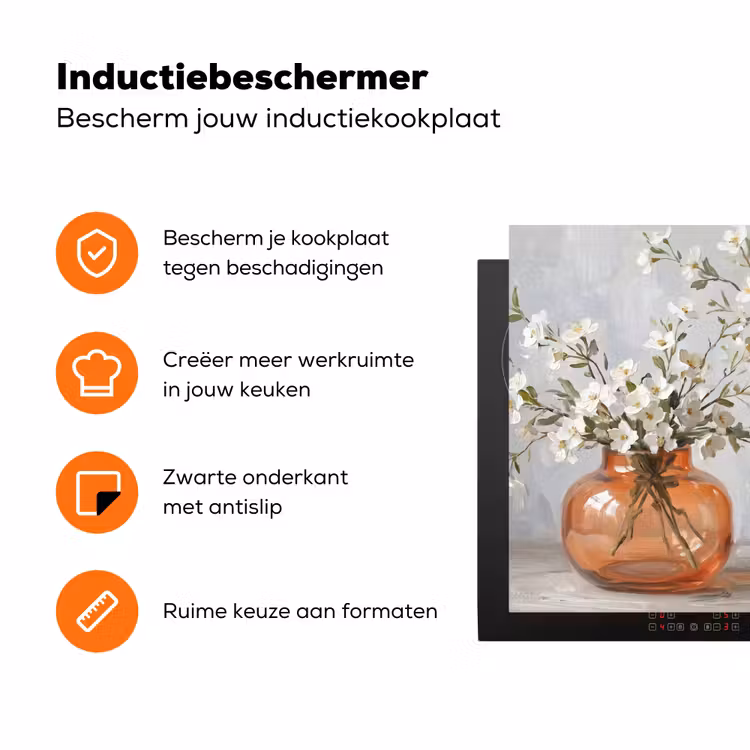 Vazen - Bloemen - Oranje Inductie beschermer vinyl 3mm klein -zzzzzzz-td-ups