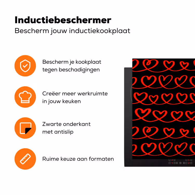 Verweven - Harten - Zwart - Rood Inductie beschermer vinyl 3mm klein 276 -zzzzzzz-td-ups