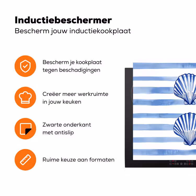Vier schelpen - Blauw - Wit - Strepen Inductie beschermer vinyl 3mm klein -zzzzzzz-td-ups