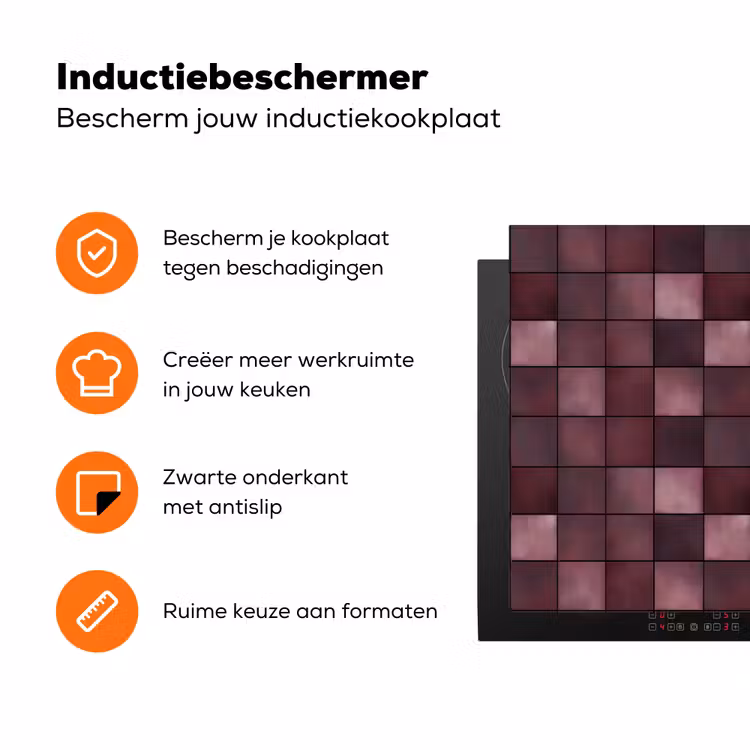 Vierkant - Tegel - Patroon - Paars Inductie beschermer vinyl 3mm klein 276 -zzzzzzz-td-ups