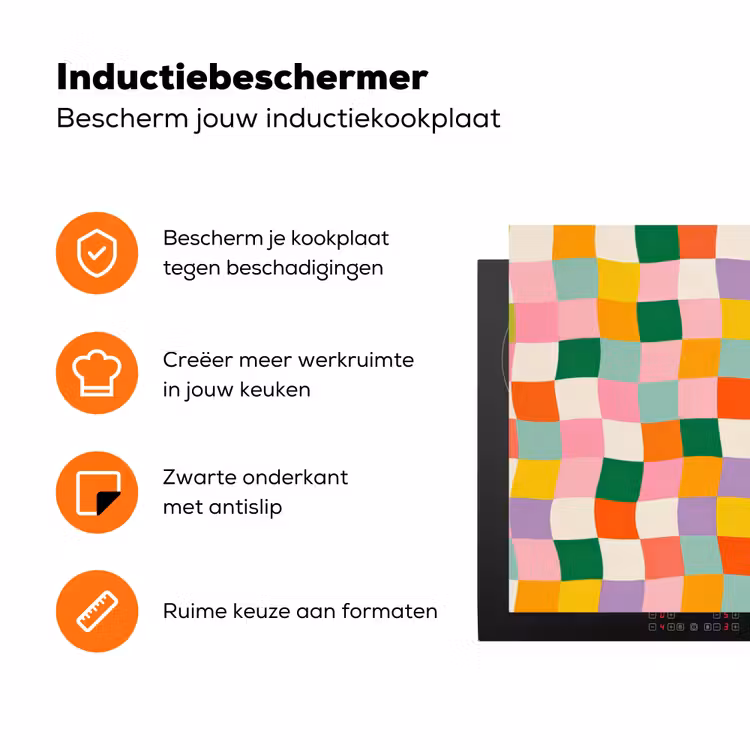 Vierkanten - Kleurrijk - Golvend Inductie beschermer vinyl 3mm klein -zzzzzzz-td-ups