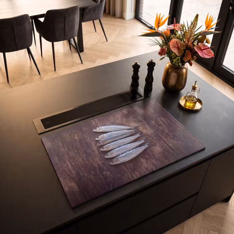 Inductiebeschermer - Vis - Hout - Eten - Vis - Hout - Eten Inductie beschermer vinyl 3mm klein