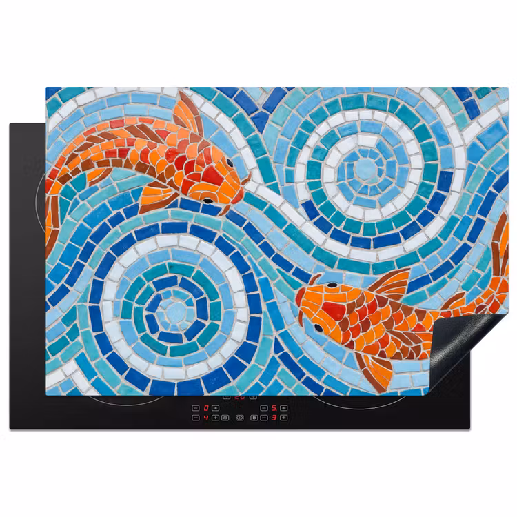 Vis - Mozaïek - Water - Decoratief - Blauw Inductie beschermer vinyl 3mm klein -3d