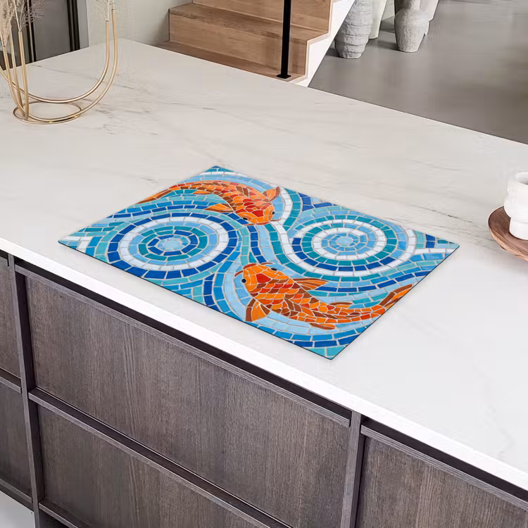 Vis - Mozaïek - Water - Decoratief - Blauw Inductie beschermer vinyl 3mm klein -sfeer8