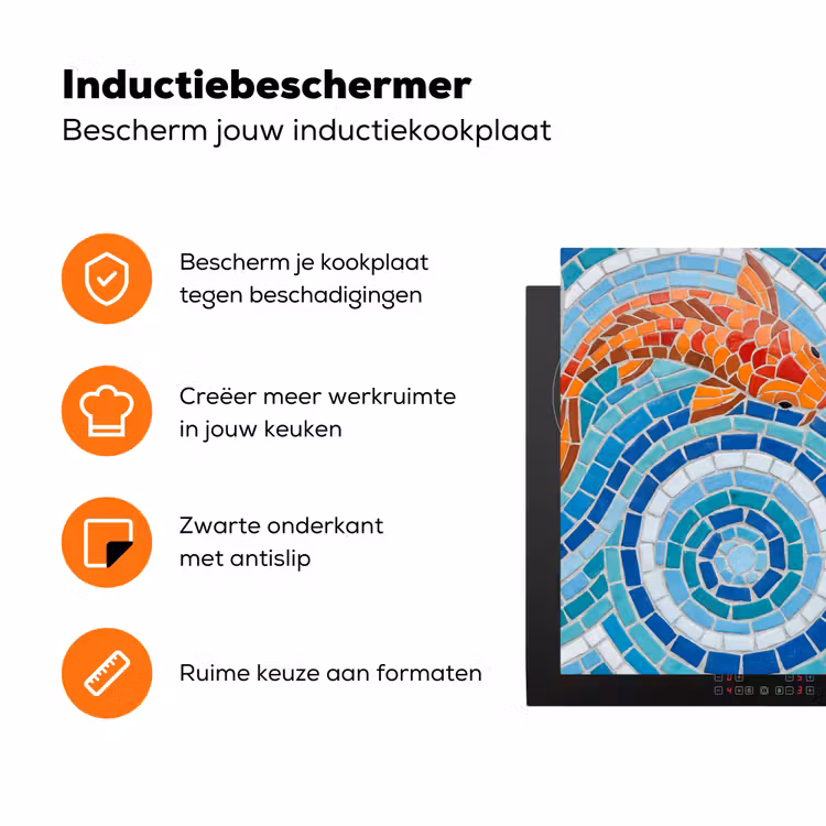 Vis - Mozaïek - Water - Decoratief - Blauw Inductie beschermer vinyl 3mm klein -zzzzzzz-td-ups