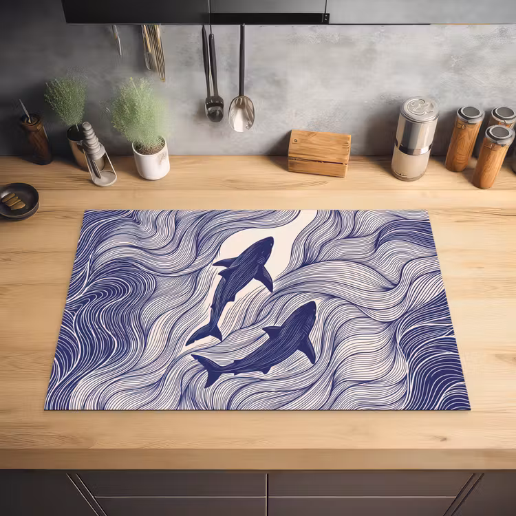 Vis - Oceaan - Lijntekening - Blauw - Dieren Inductie beschermer vinyl 3mm klein -sfeer5