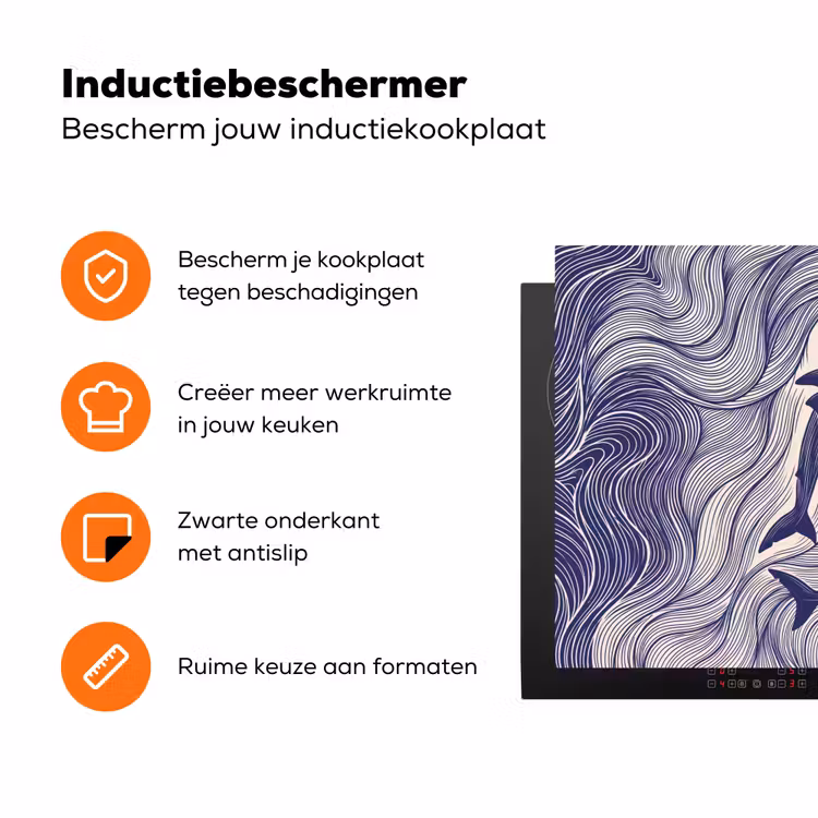 Vis - Oceaan - Lijntekening - Blauw - Dieren Inductie beschermer vinyl 3mm klein -zzzzzzz-td-ups
