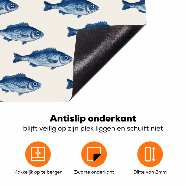 Vis - Patroon - Blauw Inductie beschermer vinyl 3mm klein 276 -zzzzzzz-td-onderkant