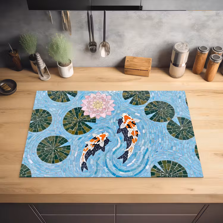 Vis - Water - Natuur - Mozaïek - Blauw Inductie beschermer vinyl 3mm klein -sfeer5