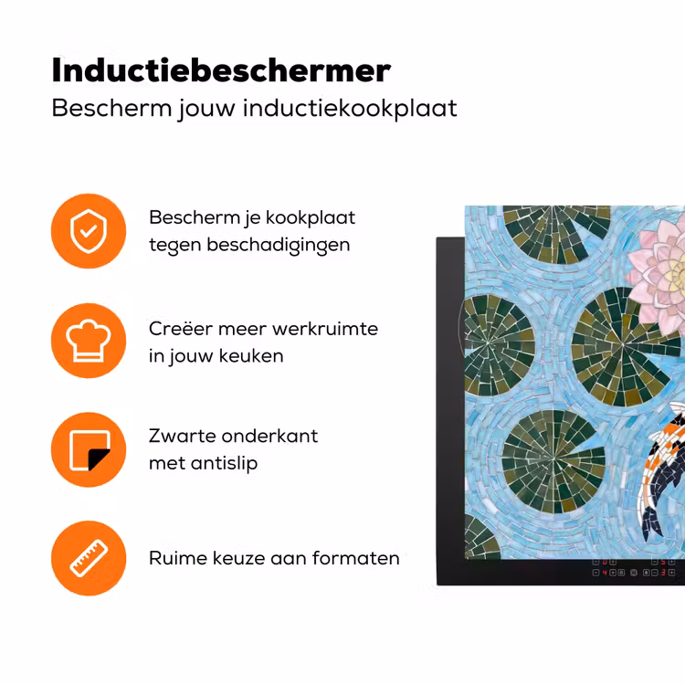 Vis - Water - Natuur - Mozaïek - Blauw Inductie beschermer vinyl 3mm klein -zzzzzzz-td-ups