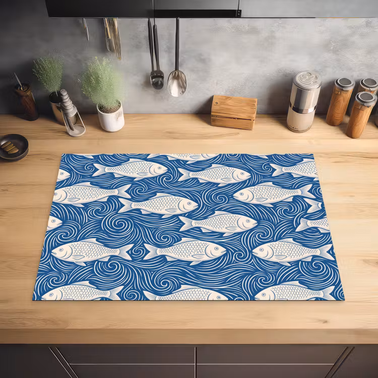 Vis - Water - Patroon - Grafisch - Blauw Inductie beschermer vinyl 3mm klein -sfeer5