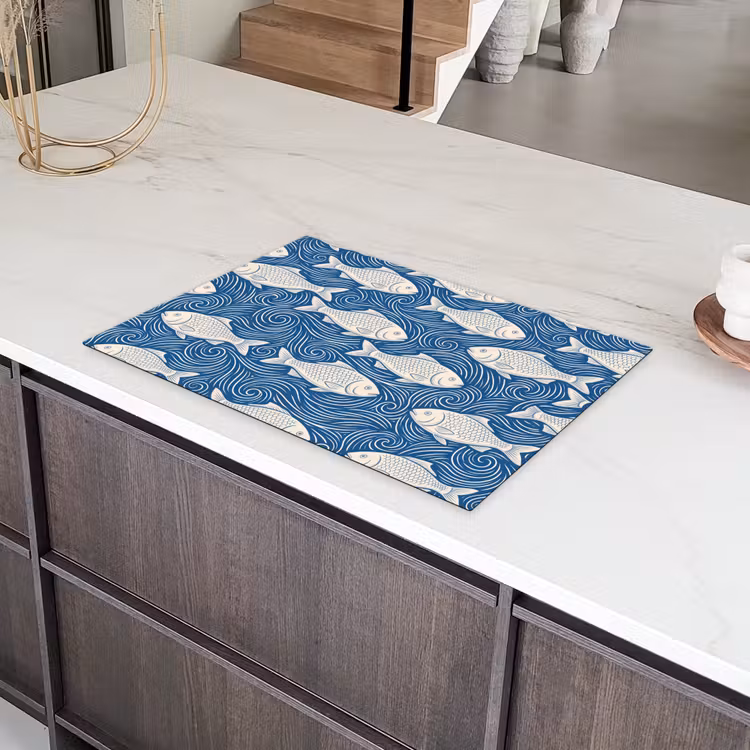 Vis - Water - Patroon - Grafisch - Blauw Inductie beschermer vinyl 3mm klein -sfeer8
