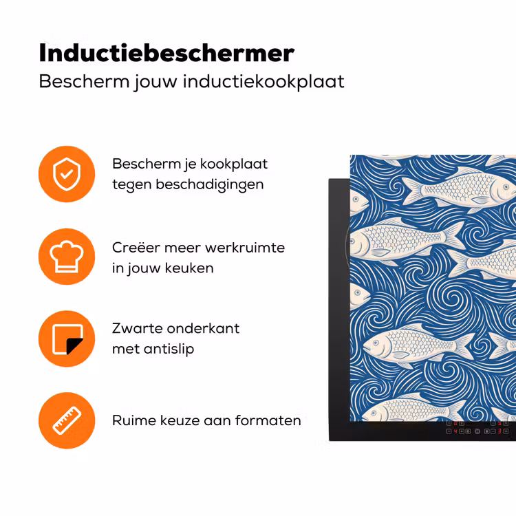 Vis - Water - Patroon - Grafisch - Blauw Inductie beschermer vinyl 3mm klein -zzzzzzz-td-ups