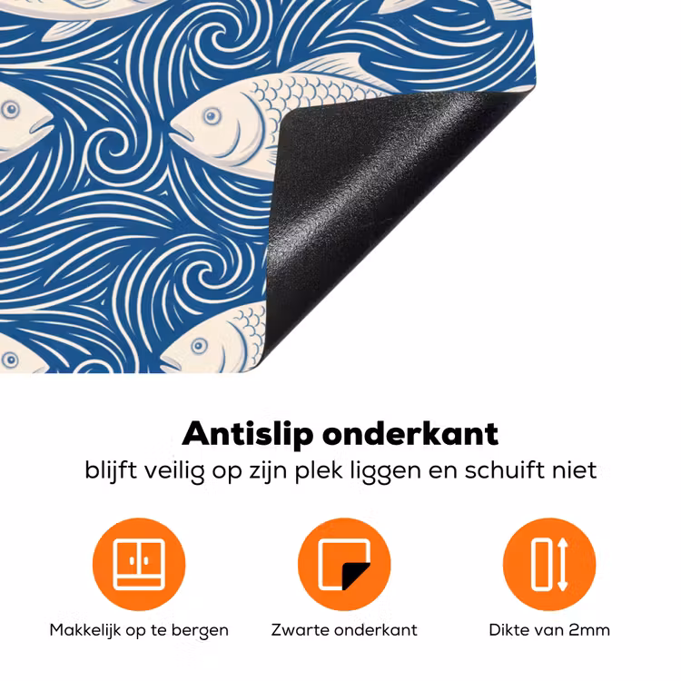 Vis - Water - Patroon - Grafisch - Blauw Inductie beschermer vinyl 3mm klein -zzzzzzz-td-onderkant