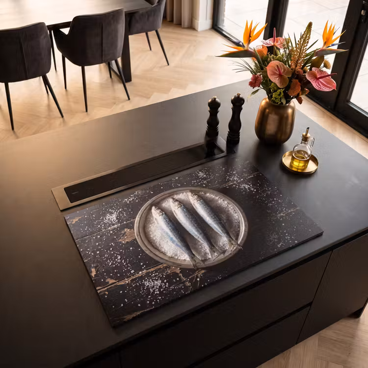 Inductiebeschermer - Vis - Zout - Eten - Vis - Zout - Eten Inductie beschermer vinyl 3mm klein