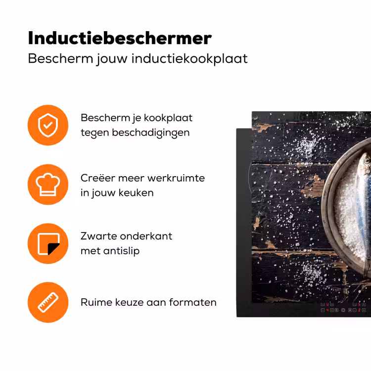 Inductiebeschermer - Vis - Zout - Eten - Vis - Zout - Eten Inductie beschermer vinyl 3mm klein