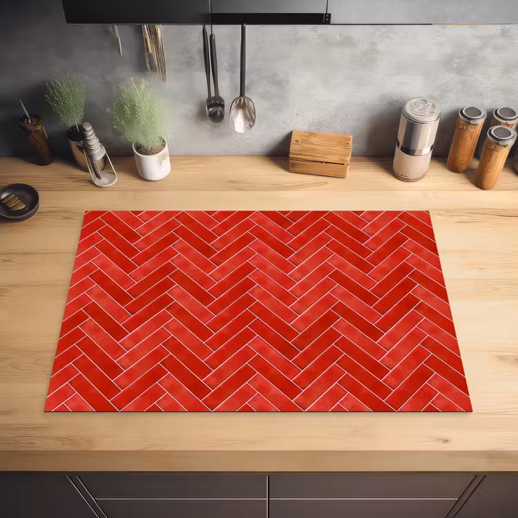 Visgraat - Tegel - Rood Inductie beschermer vinyl 3mm klein 276 -sfeer5