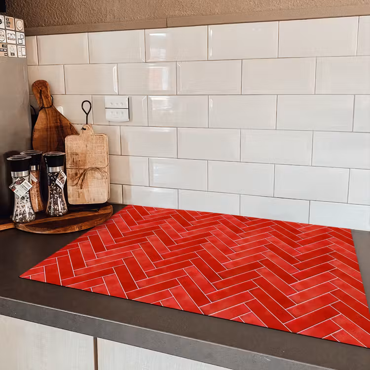 Visgraat - Tegel - Rood Inductie beschermer vinyl 3mm klein 276 -sfeer3