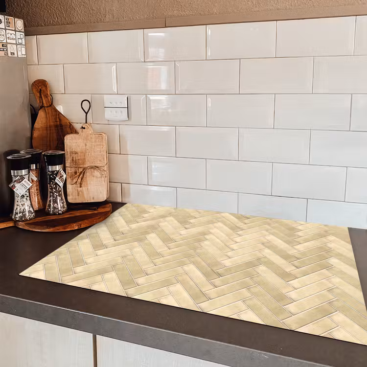 Visgraat - Tegel - Zand Inductie beschermer vinyl 3mm klein 276 -sfeer3