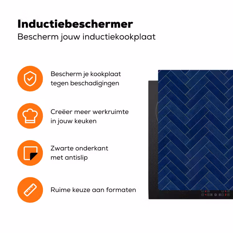 Visgraat - Wandtegel - Donkerblauw - Navy Blue Inductie beschermer vinyl 3mm klein 276 -zzzzzzz-td-ups