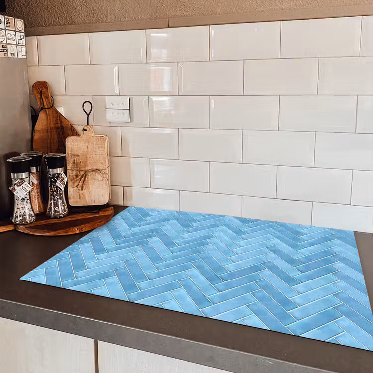 Visgraat - Wandtegel - Lichtblauw Inductie beschermer vinyl 3mm klein 276 -sfeer3