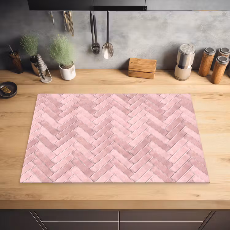 Visgraat - Wandtegel - Lichtroze Inductie beschermer vinyl 3mm klein 276 -sfeer5