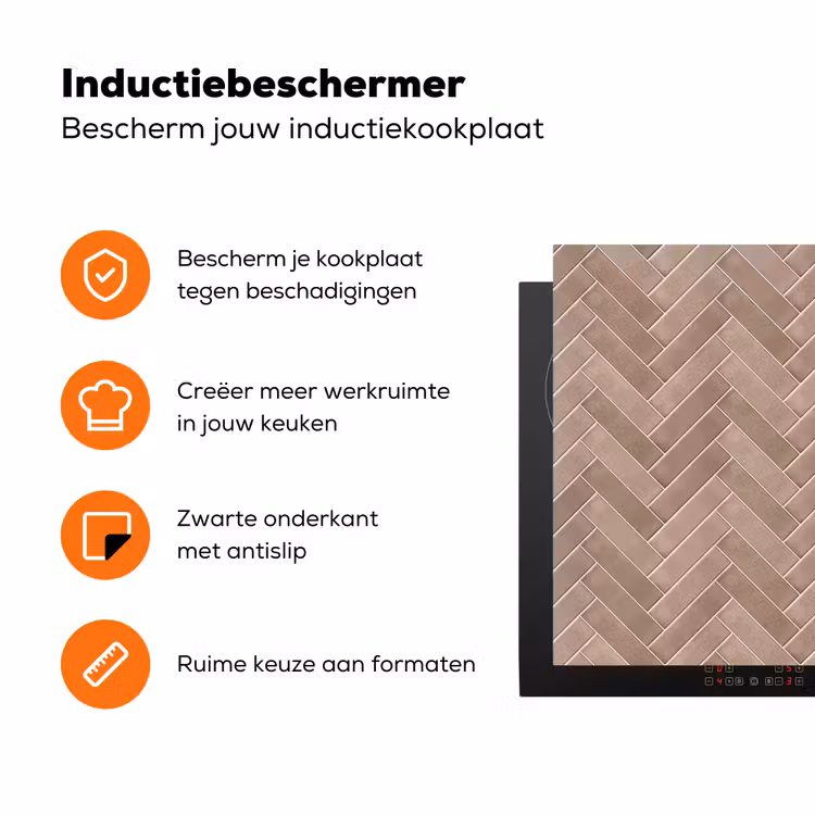 Visgraat - Wandtegel - Oudroze - Terracotta Inductie beschermer vinyl 3mm klein 276 -zzzzzzz-td-ups