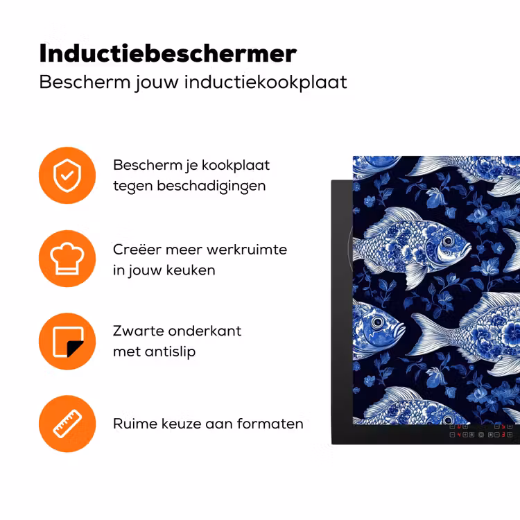 Vissen - Bloemen - Blauw Inductie beschermer vinyl 3mm klein 276 -zzzzzzz-td-ups