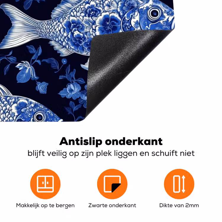 Vissen - Bloemen - Blauw Inductie beschermer vinyl 3mm klein 276 -zzzzzzz-td-onderkant