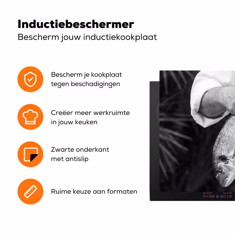 Vissen - Chef - Zwart - Wit Inductie beschermer vinyl 3mm klein -zzzzzzz-td-ups