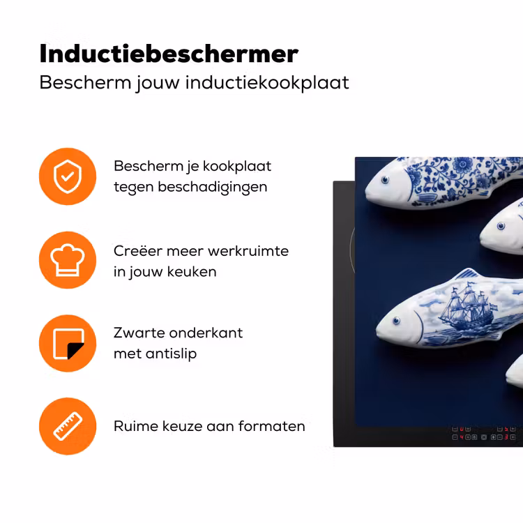 Vissen - Delfts - Blauw - Keramiek Inductie beschermer vinyl 3mm klein -zzzzzzz-td-ups