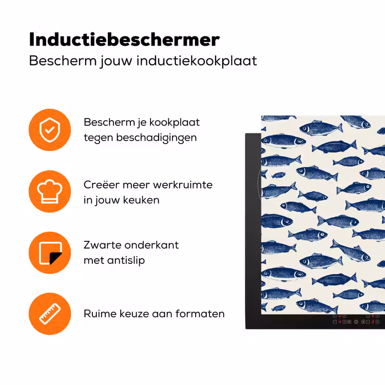 Vissen - Patroon - Blauw - Wit Inductie beschermer vinyl 3mm klein 276 -zzzzzzz-td-ups