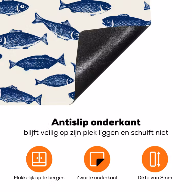 Vissen - Patroon - Blauw - Wit Inductie beschermer vinyl 3mm klein 276 -zzzzzzz-td-onderkant