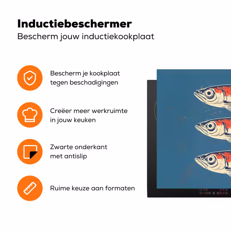 Vissen - Rood - Blauw Inductie beschermer vinyl 3mm klein -zzzzzzz-td-ups