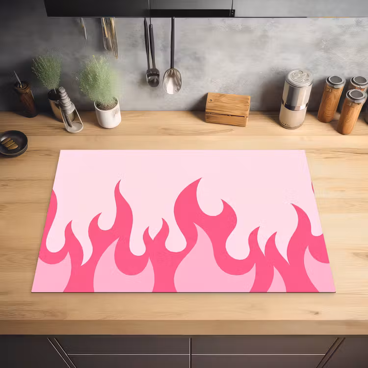 Vlammen - Patroon - Abstract - Modern - Roze Inductie beschermer vinyl 3mm klein -sfeer5